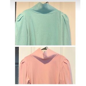 Two Dudley Stephens Puff Shoulder Turtleneck Terry Sweaters